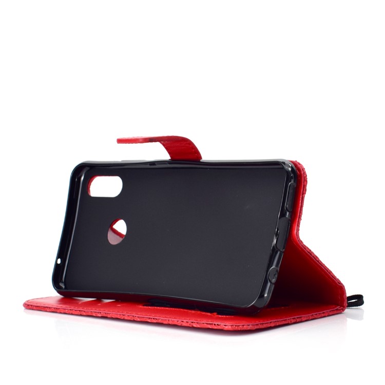 Imprint Leaf Leather Stand Casing with Card Slots for Huawei nova 3i / P Smart Plus - Red-6