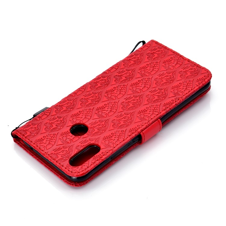 Imprint Leaf Leather Stand Casing with Card Slots for Huawei nova 3i / P Smart Plus - Red-8