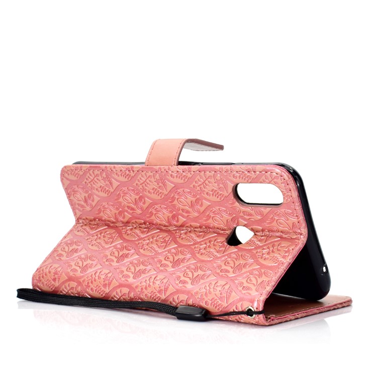 Imprint Leaf Leather Stand Shell with Card Slots for Huawei nova 3i / P Smart Plus - Pink-5