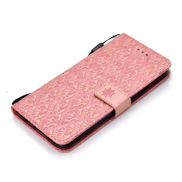 Imprint Leaf Leather Stand Shell with Card Slots for Huawei nova 3i / P Smart Plus - Pink-7