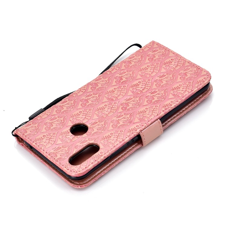 Imprint Leaf Leather Stand Shell with Card Slots for Huawei nova 3i / P Smart Plus - Pink-8