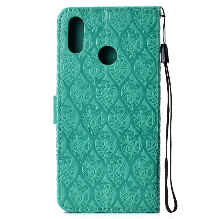 Imprint Leaf Leather Stand Cover with Card Slots for Huawei nova 3i / P Smart Plus - Cyan-3