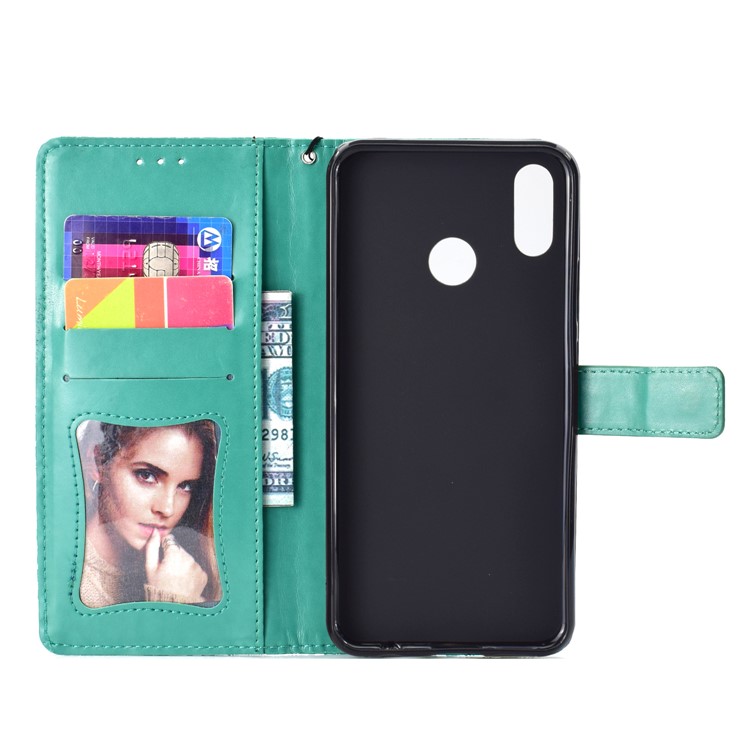 Imprint Leaf Leather Stand Cover with Card Slots for Huawei nova 3i / P Smart Plus - Cyan-4