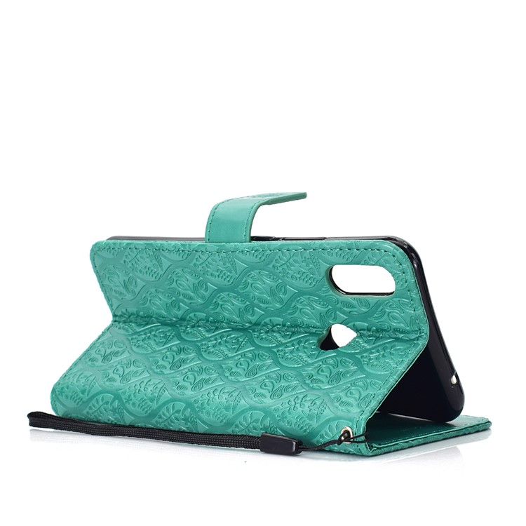 Imprint Leaf Leather Stand Cover with Card Slots for Huawei nova 3i / P Smart Plus - Cyan-5