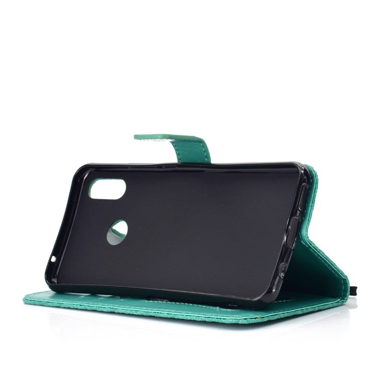 Imprint Leaf Leather Stand Cover with Card Slots for Huawei nova 3i / P Smart Plus - Cyan-6