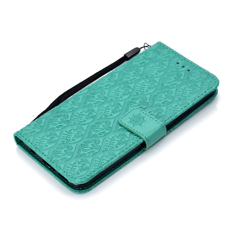 Imprint Leaf Leather Stand Cover with Card Slots for Huawei nova 3i / P Smart Plus - Cyan-7