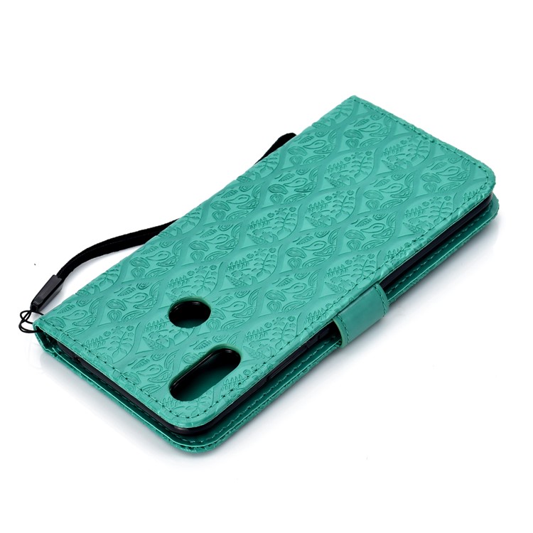 Imprint Leaf Leather Stand Cover with Card Slots for Huawei nova 3i / P Smart Plus - Cyan-8