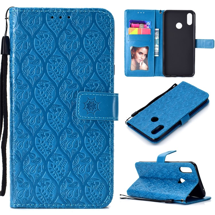 Imprint Leaf Leather Stand Card Slots Case for Huawei nova 3i / P Smart Plus - Baby Blue-1