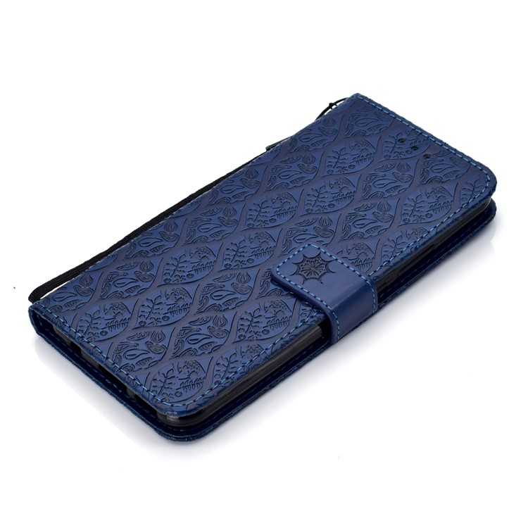 Imprint Leaf Leather Case Accessory with Stand Card Slots for Huawei nova 3i / P Smart Plus - Dark Blue-7