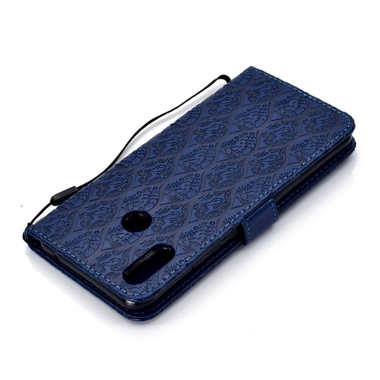 Imprint Leaf Leather Case Accessory with Stand Card Slots for Huawei nova 3i / P Smart Plus - Dark Blue-8