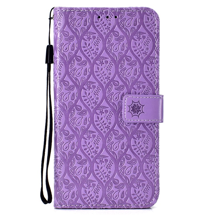 Imprint Leaf Leather Stand Case Cover with Card Slots for Huawei nova 3i / P Smart Plus - Purple-2