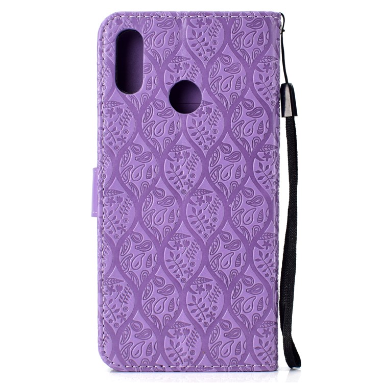 Imprint Leaf Leather Stand Case Cover with Card Slots for Huawei nova 3i / P Smart Plus - Purple-3