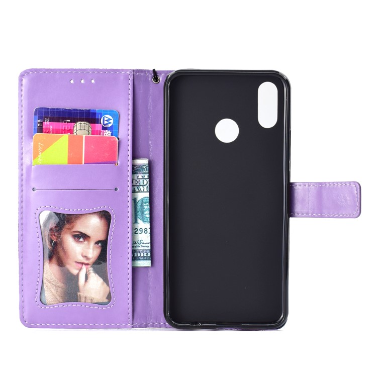 Imprint Leaf Leather Stand Case Cover with Card Slots for Huawei nova 3i / P Smart Plus - Purple-4