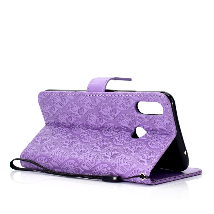Imprint Leaf Leather Stand Case Cover with Card Slots for Huawei nova 3i / P Smart Plus - Purple-5