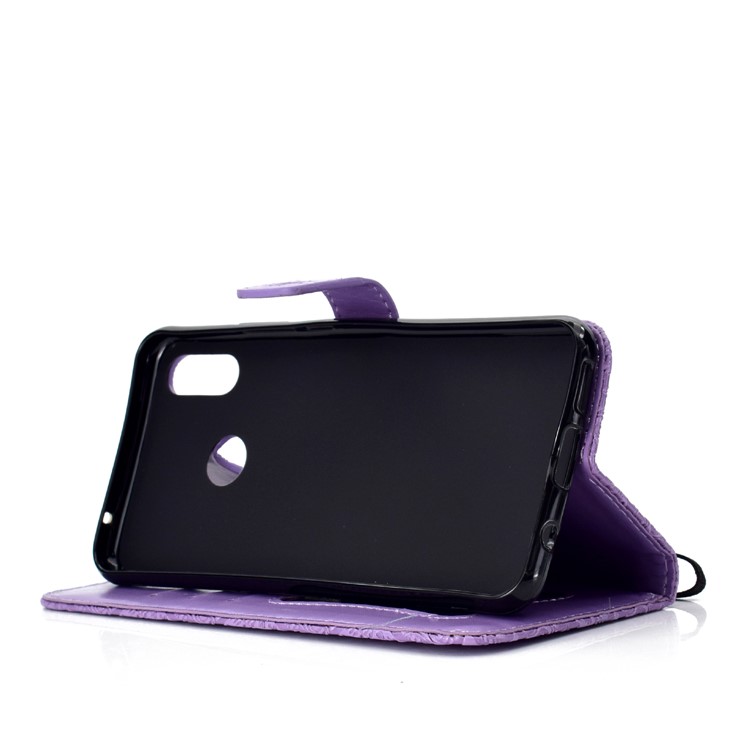 Imprint Leaf Leather Stand Case Cover with Card Slots for Huawei nova 3i / P Smart Plus - Purple-6