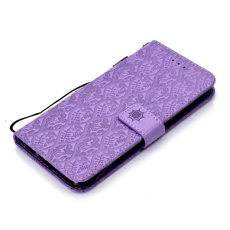 Imprint Leaf Leather Stand Case Cover with Card Slots for Huawei nova 3i / P Smart Plus - Purple-7