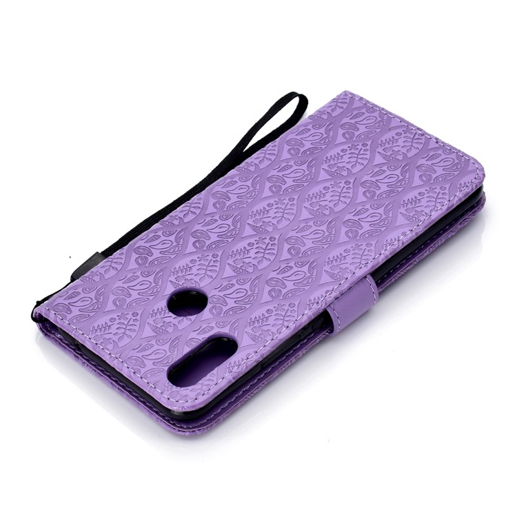 Imprint Leaf Leather Stand Case Cover with Card Slots for Huawei nova 3i / P Smart Plus - Purple-8