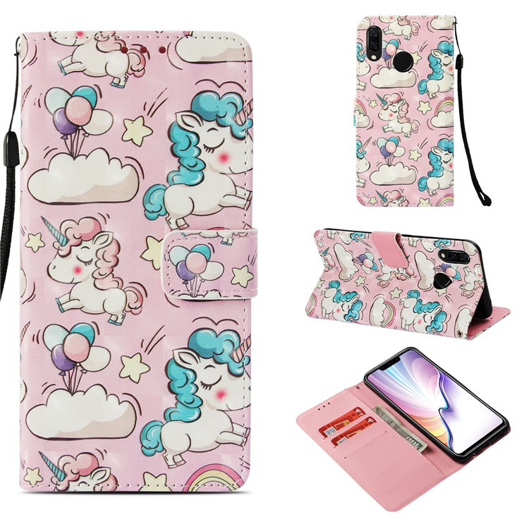 Pattern Printing Leather Stand Cover with Strap for Huawei nova 3i / P Smart+ - Unicorn-1