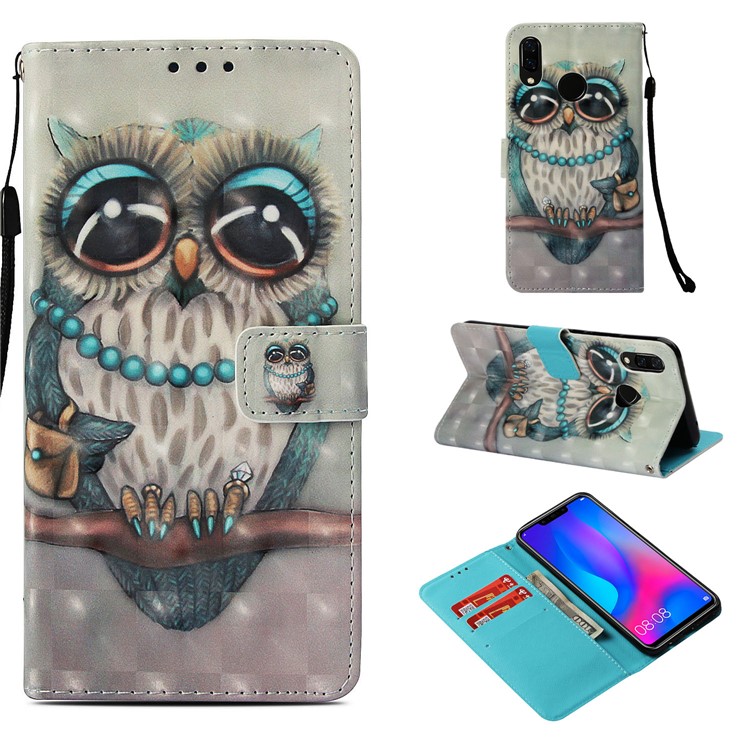 Pattern Printing Leather Protective Case with Strap for Huawei nova 3i / P Smart+ - Owl on Branch-1