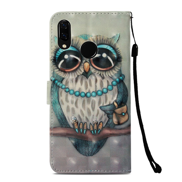 Pattern Printing Leather Protective Case with Strap for Huawei nova 3i / P Smart+ - Owl on Branch-3