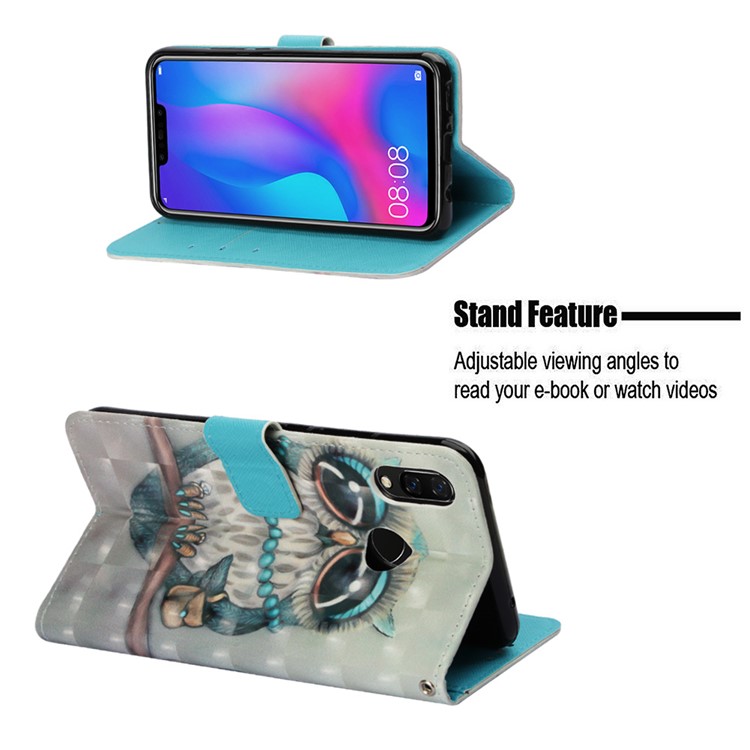 Pattern Printing Leather Protective Case with Strap for Huawei nova 3i / P Smart+ - Owl on Branch-4