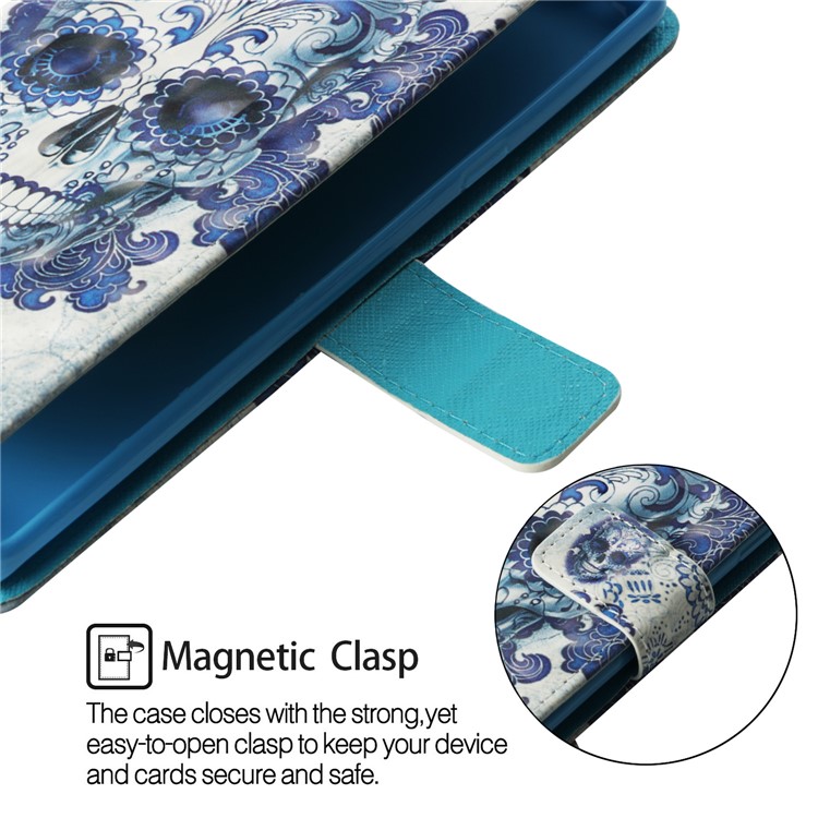 Protecteur De Couverture En Cuir Portefeuille D'impression De Modèle Pour Huawei Nova 3i / P Smart + - Crâne Fleuri-5