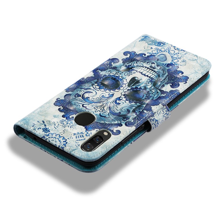 Protecteur De Couverture En Cuir Portefeuille D'impression De Modèle Pour Huawei Nova 3i / P Smart + - Crâne Fleuri-7