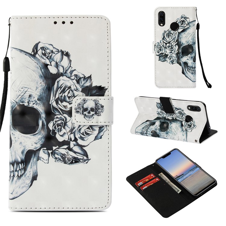 Pattern Printing Wallet Leather Mobile Casing for Huawei nova 3i / P Smart+ - Cool Skull-1