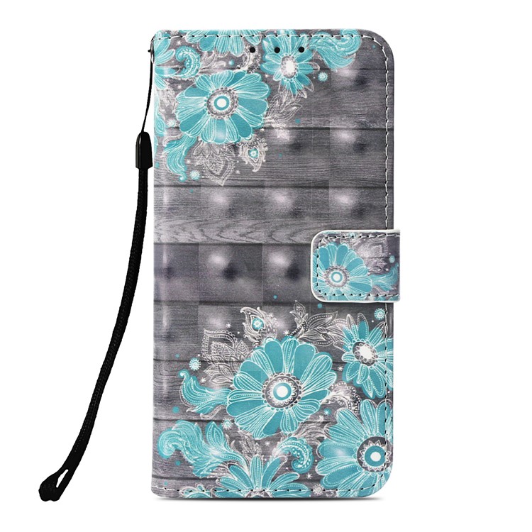 Wallet Stand Patterned Leather Case Cover for Huawei nova 3i / P Smart+ - Blue Flower-2
