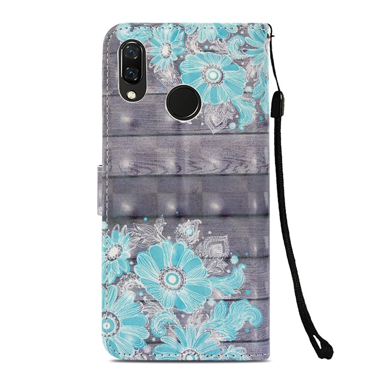 Wallet Stand Patterned Leather Case Cover for Huawei nova 3i / P Smart+ - Blue Flower-3
