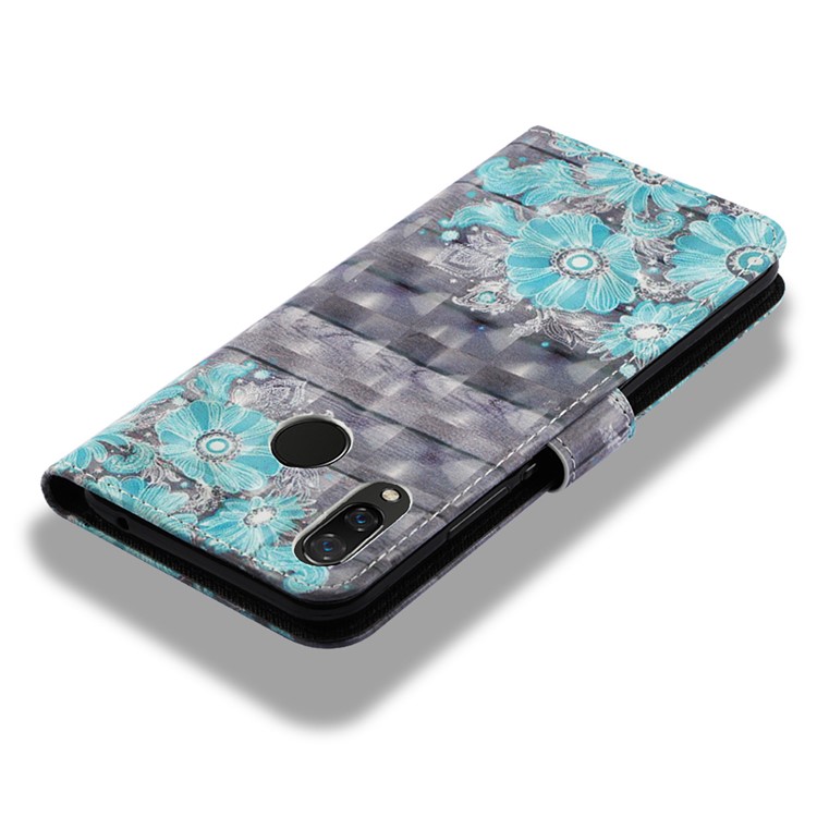 Wallet Stand Patterned Leather Case Cover for Huawei nova 3i / P Smart+ - Blue Flower-7