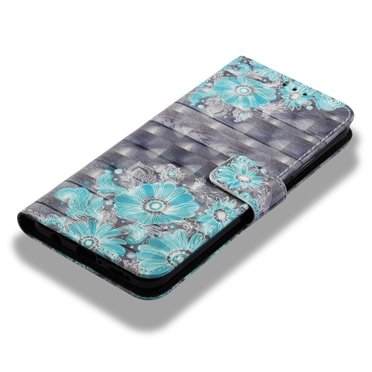 Wallet Stand Patterned Leather Case Cover for Huawei nova 3i / P Smart+ - Blue Flower-8
