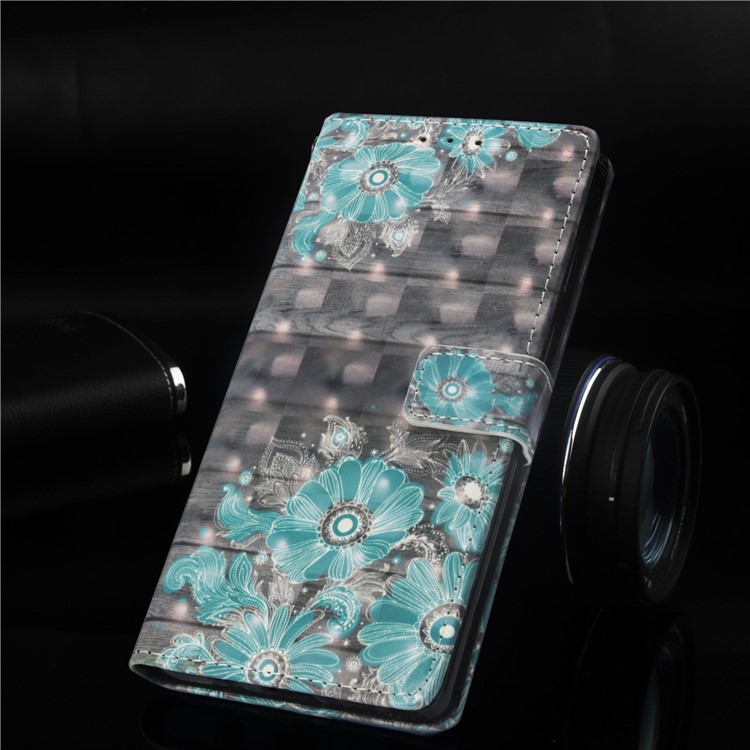 Wallet Stand Patterned Leather Case Cover for Huawei nova 3i / P Smart+ - Blue Flower-9