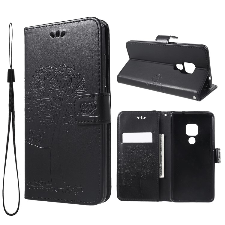 Imprint Tree Owl Magnetic Wallet PU Leather Stand Case for Huawei Mate 20 - Black-1