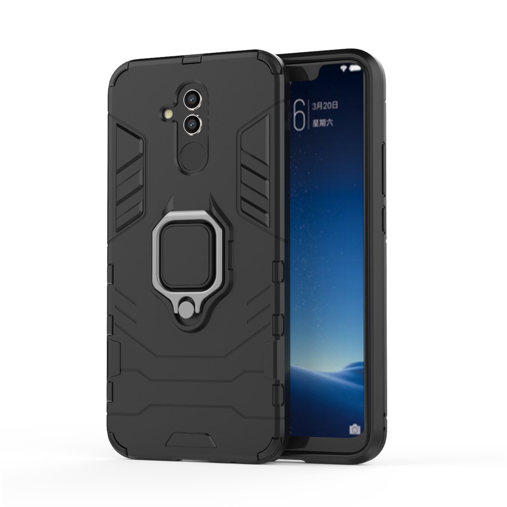 TPU + PC Hybrid Casing Com Kickstand de Anel de Dedo Para Huawei Mate 20 Lite - Preto