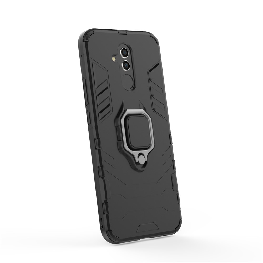 TPU + PC Hybrid Casing Com Kickstand de Anel de Dedo Para Huawei Mate 20 Lite - Preto