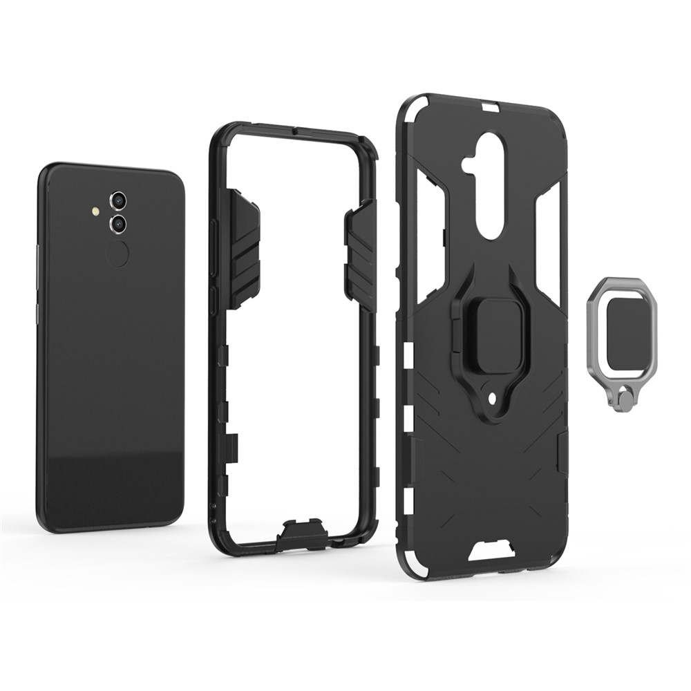 TPU + PC Hybrid Casing Com Kickstand de Anel de Dedo Para Huawei Mate 20 Lite - Preto