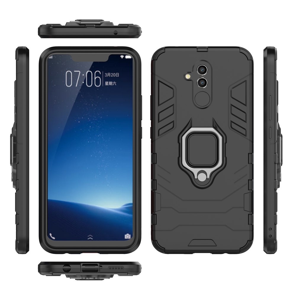 TPU + PC Hybrid Casing Com Kickstand de Anel de Dedo Para Huawei Mate 20 Lite - Preto