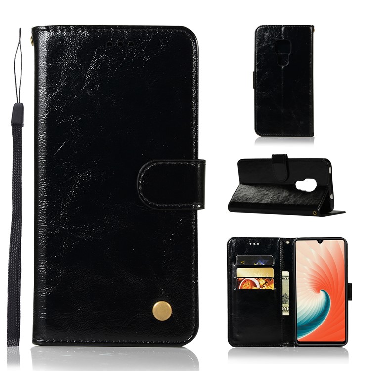 Leather Case for Huawei Mate 20, Retro Style Wallet Flip Magnetic Stand Cover - Black-1