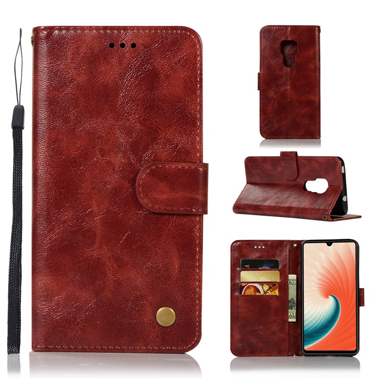Leather Case for Huawei Mate 20, Retro Style Wallet Flip Magnetic Stand Casing - Wine Red-1
