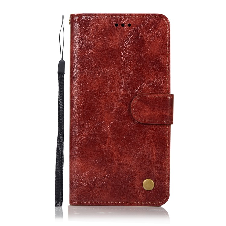 Leather Case for Huawei Mate 20, Retro Style Wallet Flip Magnetic Stand Casing - Wine Red-2