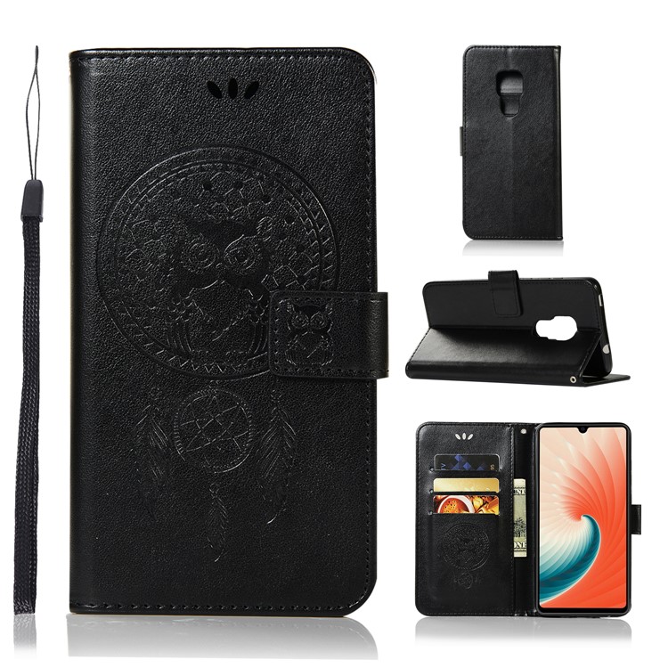 Cubierta De Cuero Del Soporte De La Cartera Del Colector Ideal Del Búho De La Impresión Para El Compañero 20 De Huawei - Negro-1