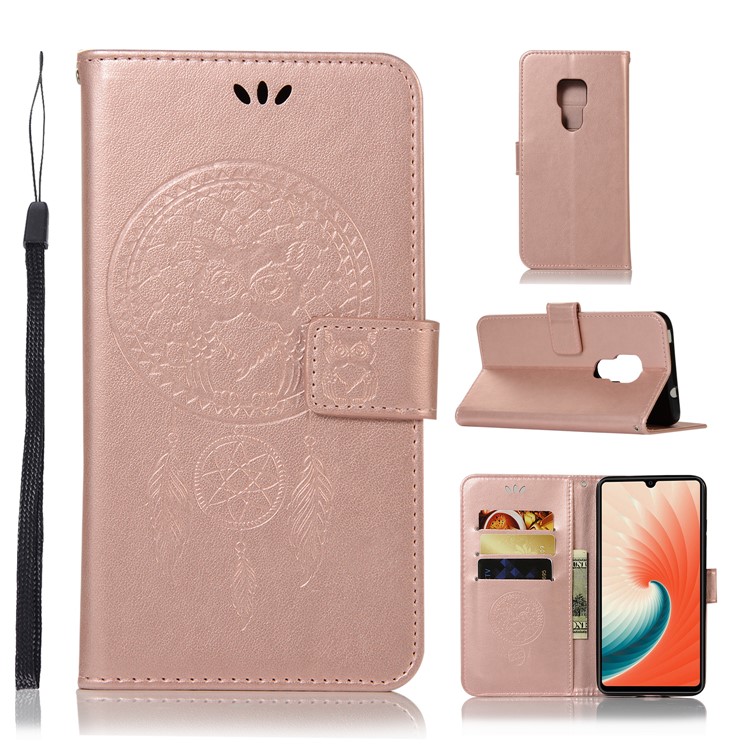 Pie De Imprenta Búho Atrapasueños Billetera Soporte Cuero Shell Para Huawei Mate 20 - Oro Rosa-1