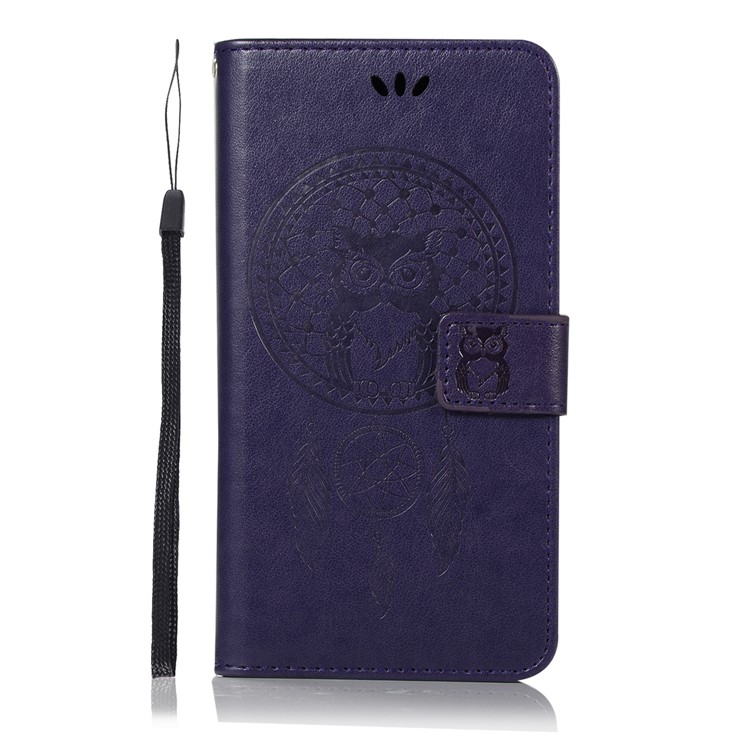 Pie De Imprenta Búho Atrapasueños Billetera Soporte De Cuero Cáscara Protectora Para Huawei Mate 20 - Púrpura-2