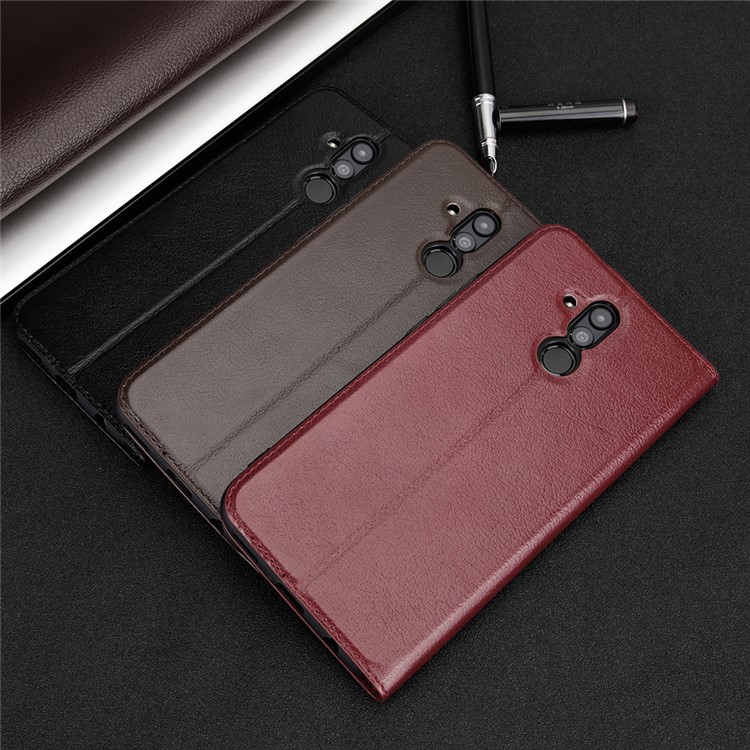Dual Window Cowhide Leather Flip Stand Cover for Huawei Maimang 7 / Mate 20 Lite - Wine Red-5