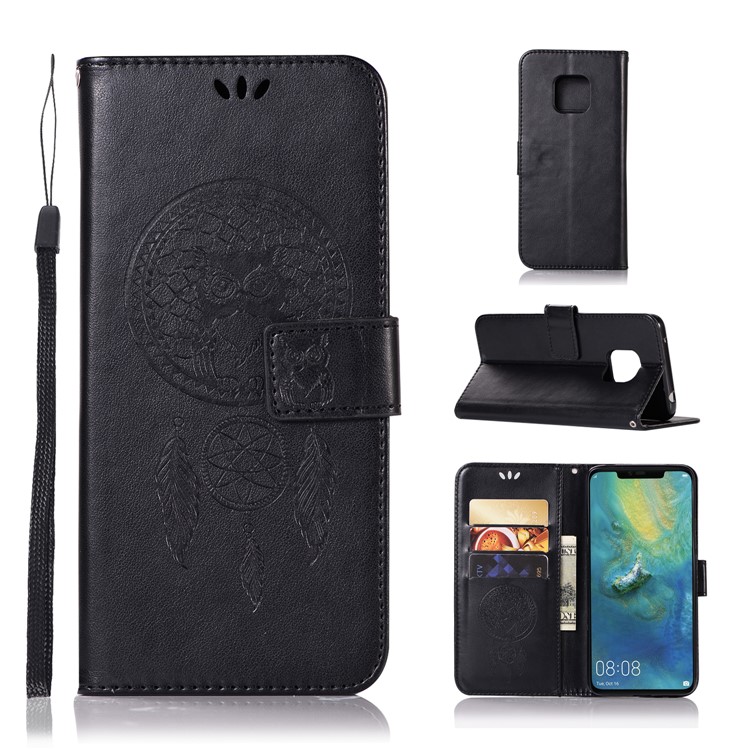 Imprint Owl Dream Catcher PU Leather Case for Huawei Mate 20 Pro - Black-1