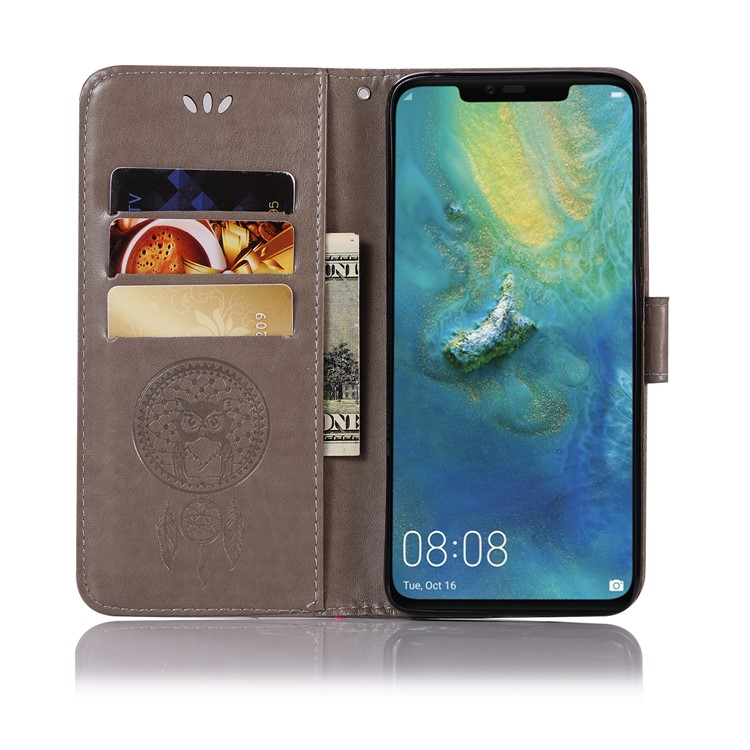Imprint Owl Dream Catcher PU Leather Cover for Huawei Mate 20 Pro - Grey-4