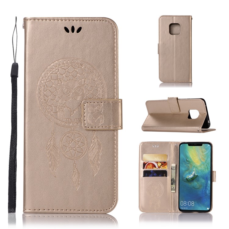Imprint Owl Dream Catcher PU Leather Case for Huawei Mate 20 Pro - Gold-1