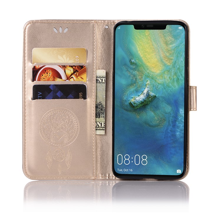Imprint Owl Dream Catcher PU Leather Case for Huawei Mate 20 Pro - Gold-4