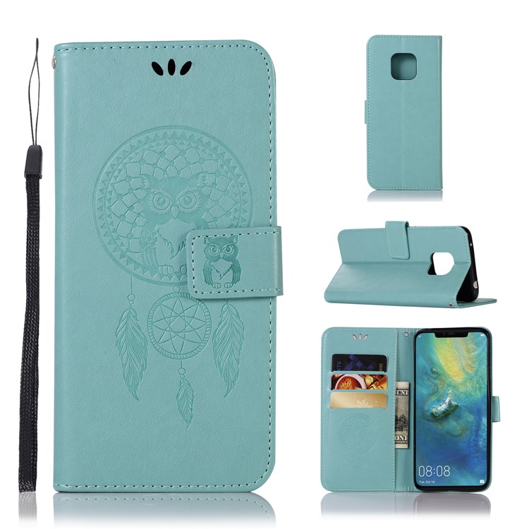 Flip Case for Huawei Mate 20 Pro Imprint Owl Dream Catcher PU Leather Cell Phone Cover - Cyan-1
